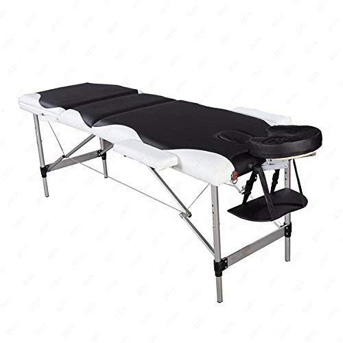 **Hot Deals Massagetisch 3-Segment Klappbar Faux Leather Aluminium Schwarz mit Weißer Umrandung**