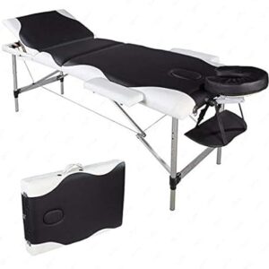 **Hot Deals Massagetisch 3-Segment Klappbar Faux Leather Aluminium Schwarz mit Weißer Umrandung**