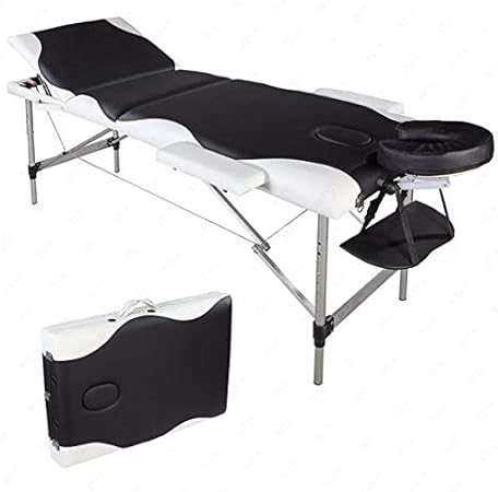 **Hot Deals Massagetisch 3-Segment Klappbar Faux Leather Aluminium Schwarz mit Weißer Umrandung**