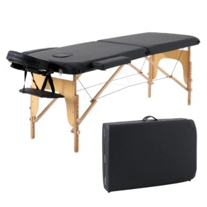 Panana Massagetisch höhenverstellbar, klappbar, hölzern, mit Kopf- und Armstützen, inkl. Tragetasche, 213 × 82 × 81 cm (schwarz)