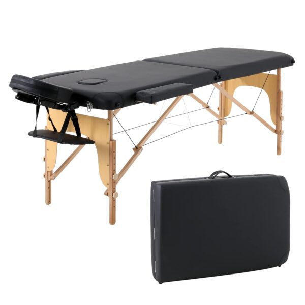 Panana Massagetisch höhenverstellbar, klappbar, hölzern, mit Kopf- und Armstützen, inkl. Tragetasche, 213 × 82 × 81 cm (schwarz)